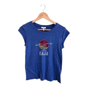 Joie Its Better in Baja Blue Short Cap Sleeve Graphic T Shirt Womens Size S